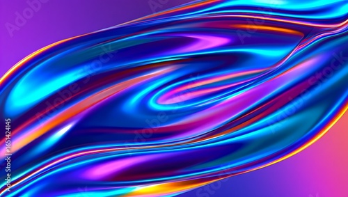 Abstract iridescent fluid wave with vibrant swirling colors and metallic sheen
