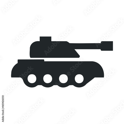 Silhouette of a military tank with rotating turret on white background