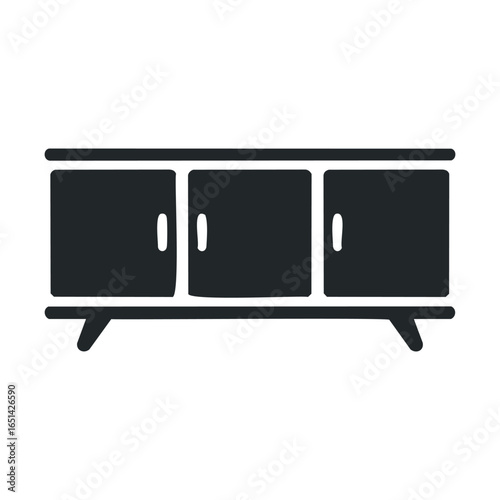 Simple black mid-century modern sideboard icon on white background