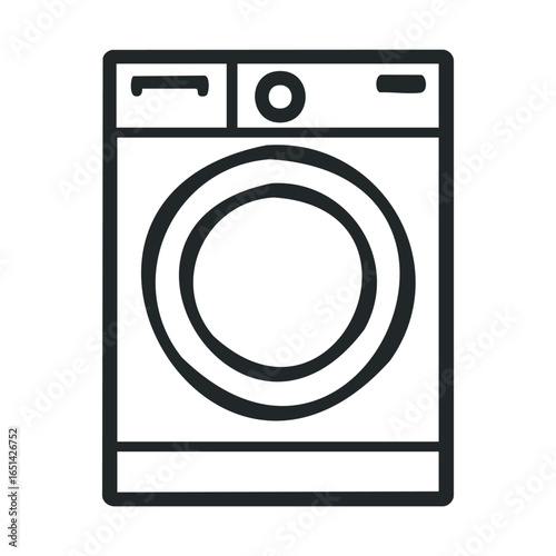 Minimalist washing machine icon outline in black and white