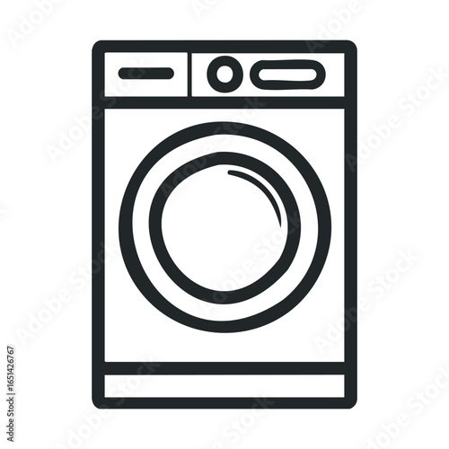 Black and white icon of a modern washing machine front view