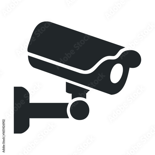 Black surveillance camera icon on white background
