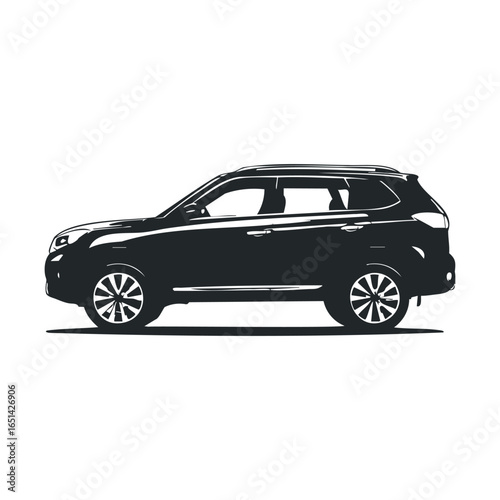 Black and white illustration of a sport utility vehicle in profile view
