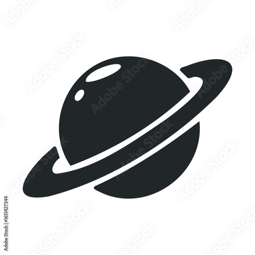 Simple black icon of a ringed planet with orbiting rings