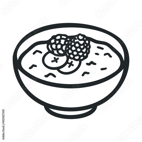 Hand-drawn bowl of oatmeal with berries and banana slices