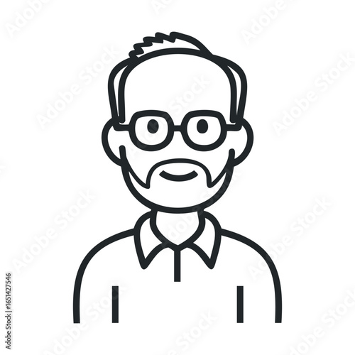 Line art of mature caucasian male with glasses and beard