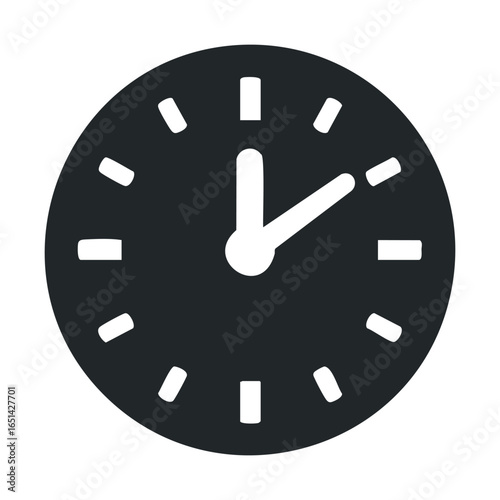 Simple black circular clock icon with white minute and hour hands