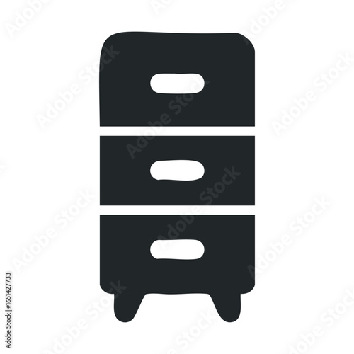 Black cabinet icon with three drawers on short legs