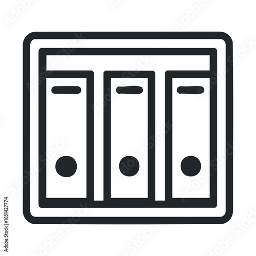 Minimalist black and white outline of office binders on shelf