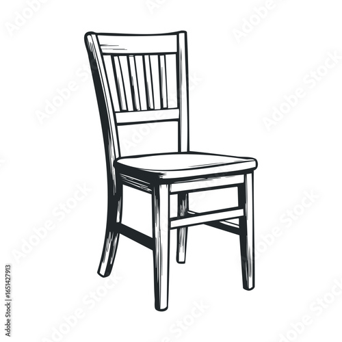 Black and white wooden dining chair illustration