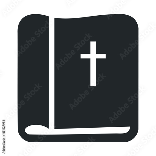 Simple black bible icon with cross on abstract cover
