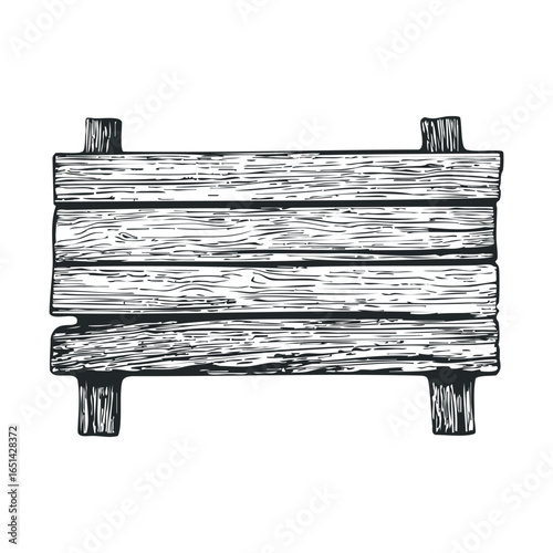 Rustic wooden signboard drawing with vintage engraved details