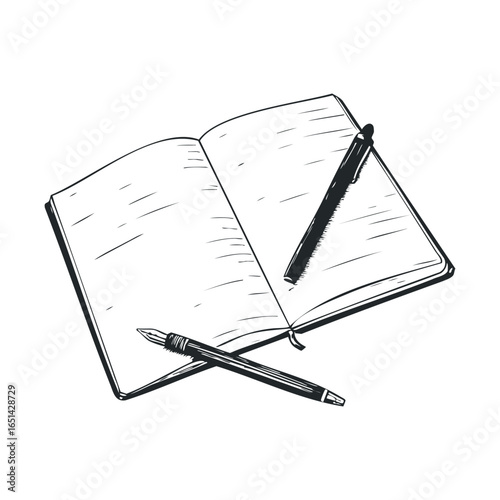 Open sketchbook with pen and pencil for creative notes and sketching