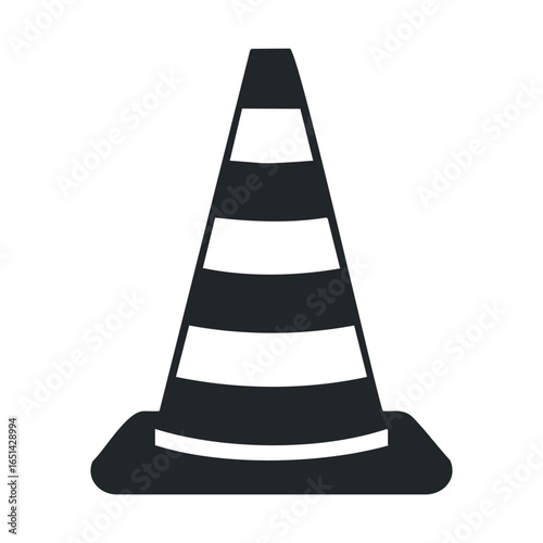 Black and white striped traffic cone on white background