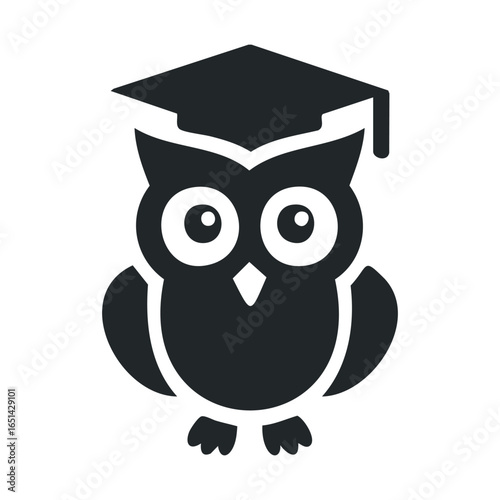 Graduation owl icon with mortarboard on white background