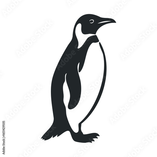 Silhouette of a standing penguin on white background