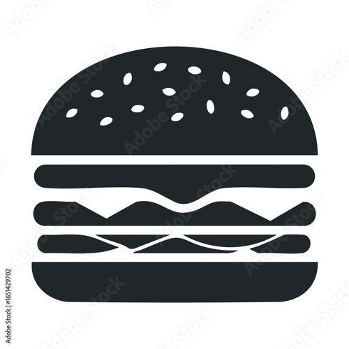 Classic burger icon with sesame seed bun and toppings silhouette
