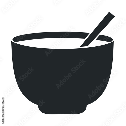 Black silhouette of bowl with spoon: minimalist kitchenware design