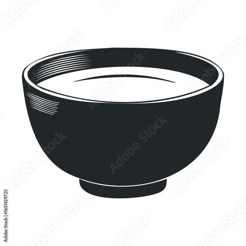 Minimalist black ceramic bowl on white background