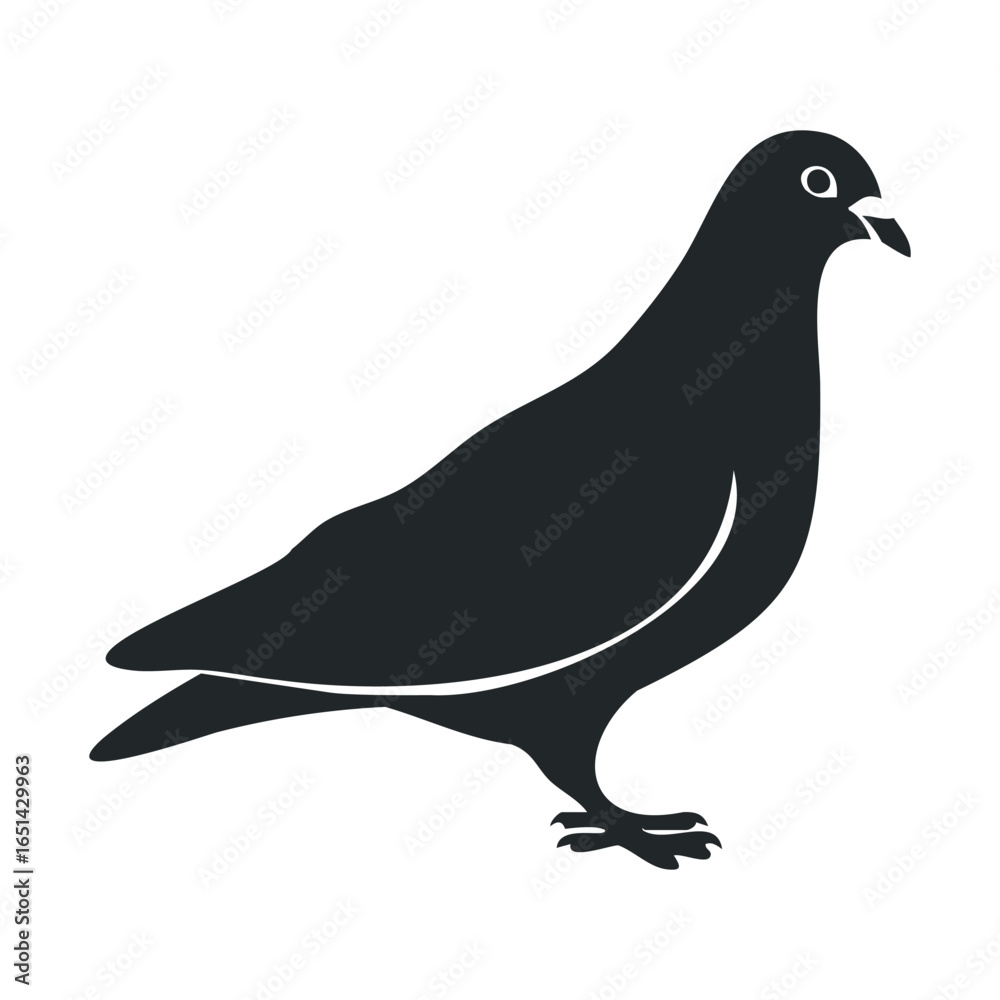 Fototapeta premium Silhouette of a standing pigeon on white background