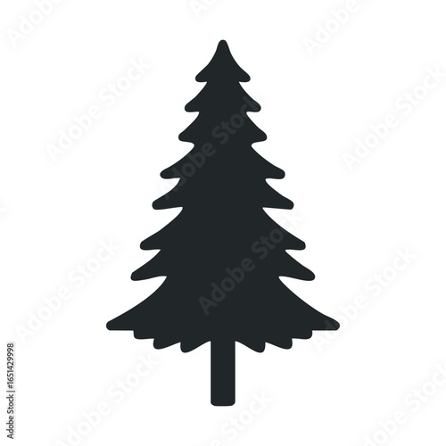 Silhouette of evergreen pine tree against simple white background