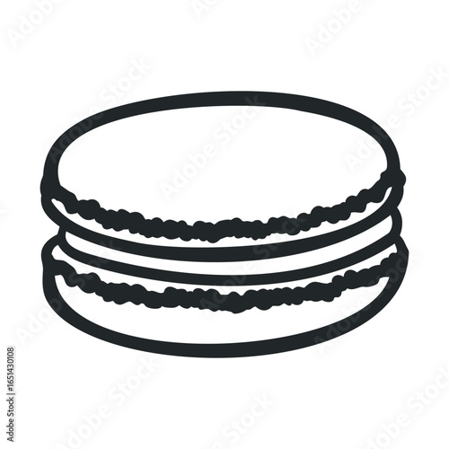 Black and white macaron outline illustration of french confectionery