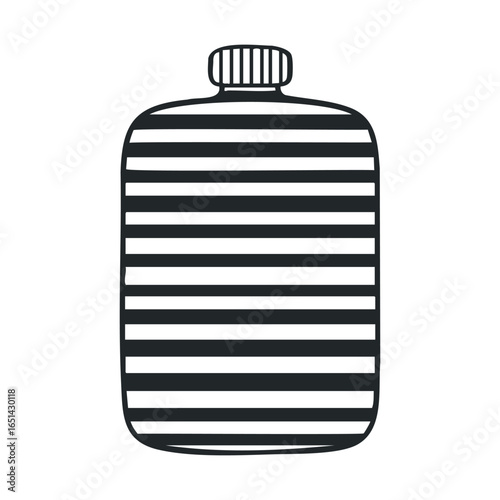 Striped hot water bottle illustration with cap on white background