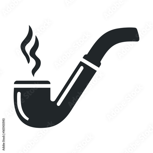 Black smoking pipe icon with steam illustration