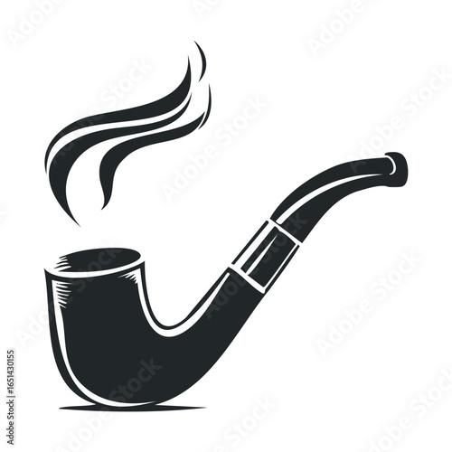 Vintage smoking pipe icon with curling smoke