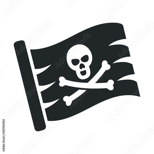 Black jolly roger flag with skull and crossbones icon