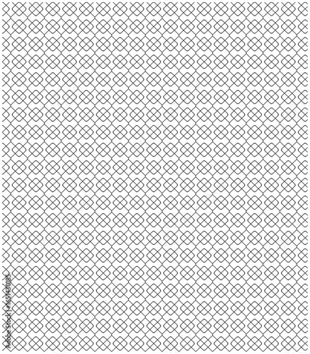 Seamless geometric circular lattice pattern, ornamental abstract black and white background, decorative retro design