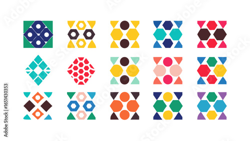 Geometric pattern design with shapes triangles circles hexagons squares for creative backgrounds and textures