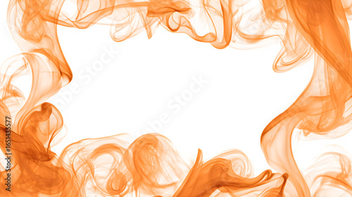 Fiery orange smoke swirls gracefully to form an ethereal frame against a clean white background.