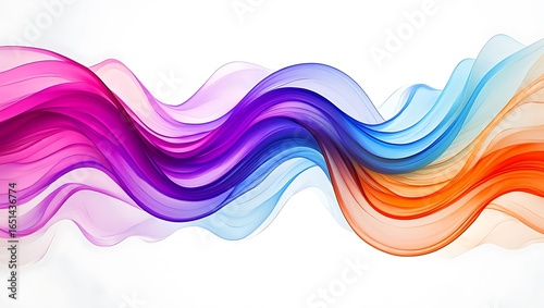 Abstract flowing colorful wave of light and color on a white background