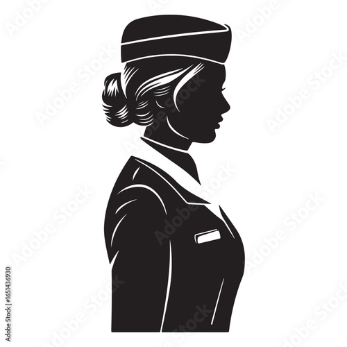 Silhouette of a flight attendant in uniform with a hat woman