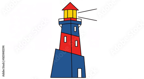 Colorful lighthouse illustration with red blue and yellow striped tower