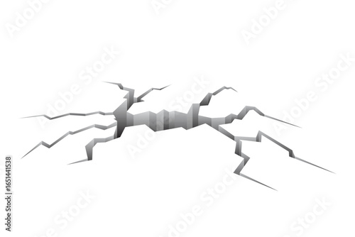 A graphic illustration showing a large crack with multiple fissures propagating across a white surface. The cracks are depicted in gray tones, creating a sense of depth.