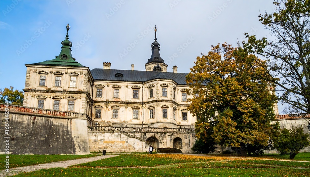 Fototapeta premium Ancient castle with autumn leaves