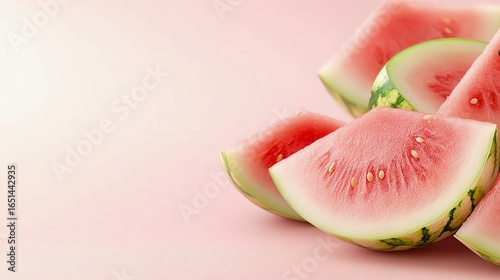 Minimalist watermelons on a pastel pink canvas with space for text or other content. 