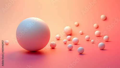 Large white egg surrounded by many small white eggs on a soft pink background