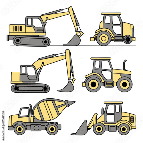 set of construction equipment ,truck,forklift,tractor,loader,bulldozer,excavator