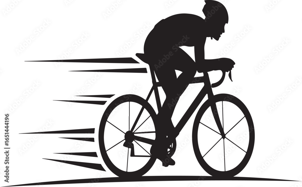Fototapeta premium Silhouette of a cyclist in motion with speed lines on a white background cycling bicycle