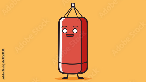 Vector illustration of a cartoon punching bag character for fitness and martial arts motivation