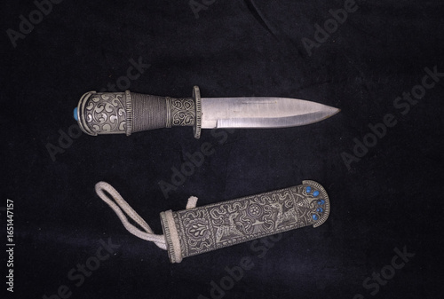 Fotografie Ornate decorative dagger with engraved sheath antique style collectible knife wi
