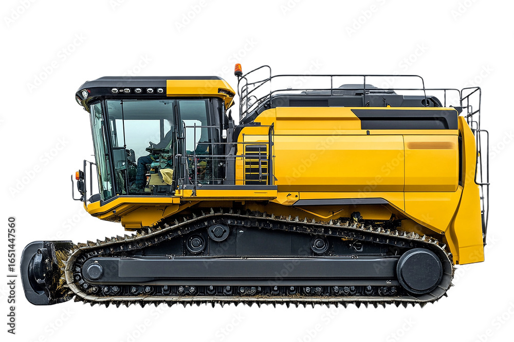 Obraz premium Modern yellow heavy tractor for agriculture viewed from the side on transparent background