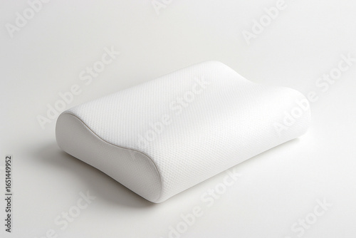 Orthopedic contour memory foam pillow on a clean white background with soft shadow. Minimal product shot with copy space. Concept: cervical support, sleep health.