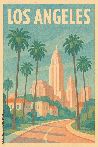 Classic WPA travel poster style of Los Angeles