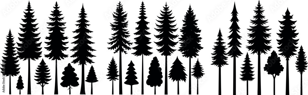Obraz premium Christmas Tree Set – Black Silhouette Design Isolated Vector