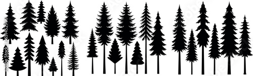 Christmas Tree Set – Black Silhouette Design Isolated Vector