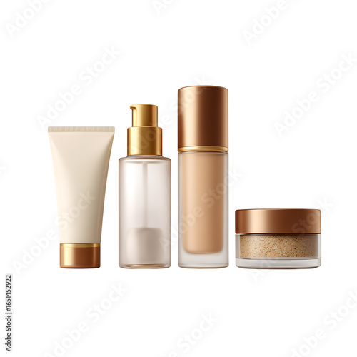 Elegant cosmetic collection with luxurious gold accents for a premium skincare and makeup brand campaign